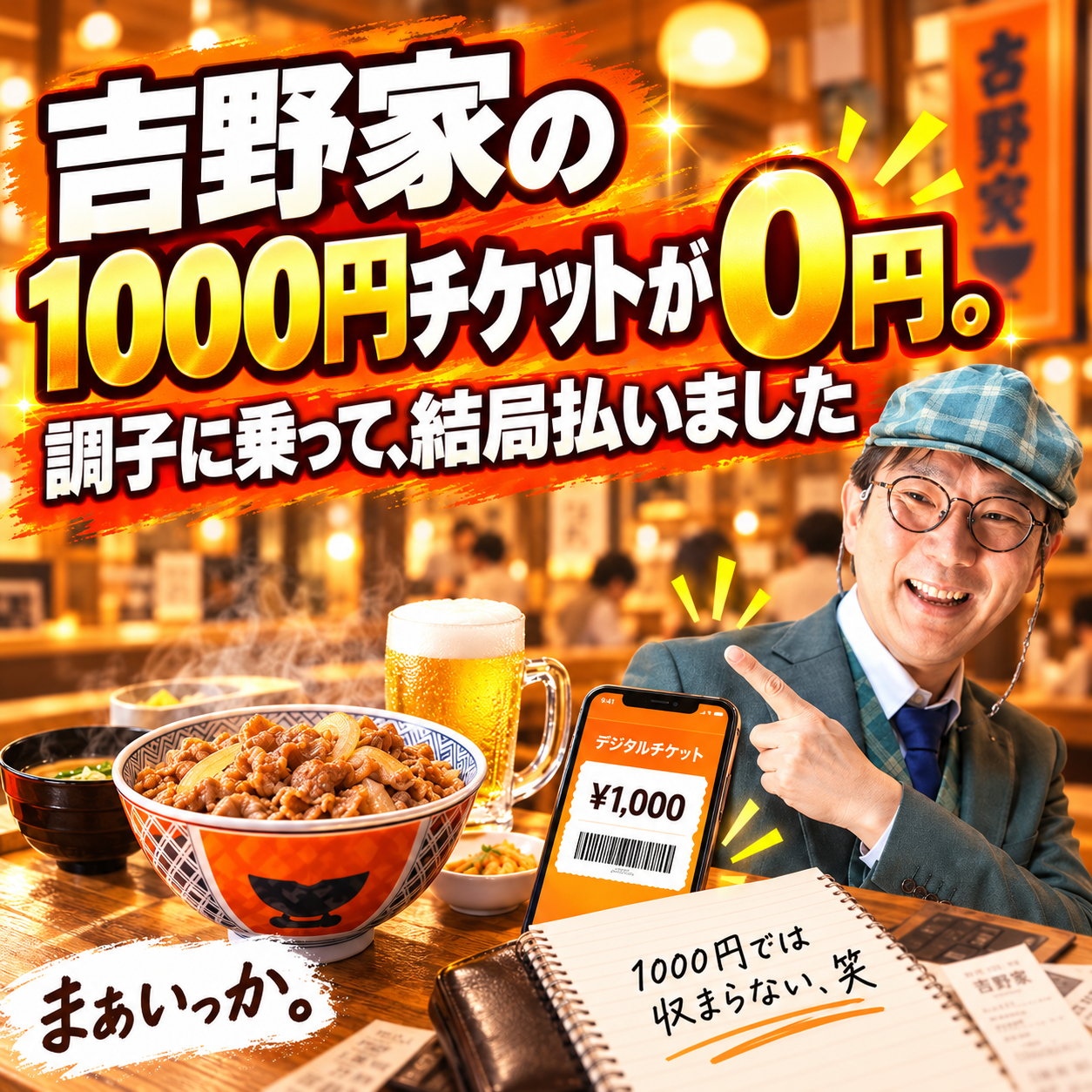 吉野家の1000円チケットが0円（正方形）